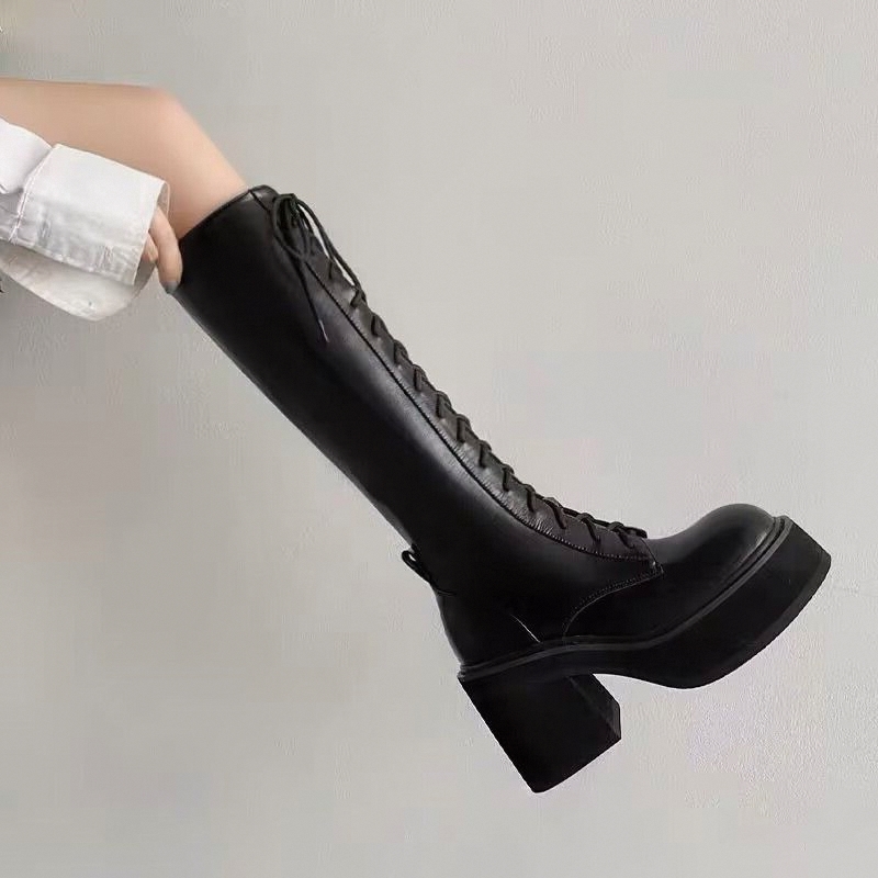 White  Boots Thick Bottom High - Pipe Bending Spring บทวิจารณ์และราคา